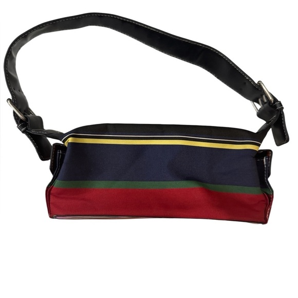 Vintage 90s Kate Spade New York Striped Canvas & Leather Shoulder Bag - Picture 2 of 6